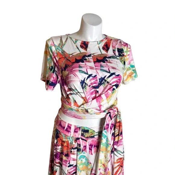 The Curve by Judani 3X Maki Skirt Top Crop Tie Wrap Shirt Floral 2 PC - Picture 4 of 12